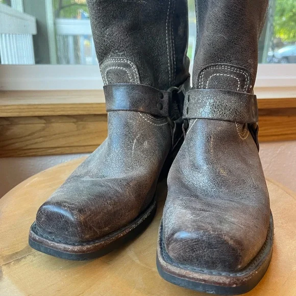 FRYE Harness 15R Brown Tall Knee High Biker Moto Motorcycle Boots - Picture 10 of 16